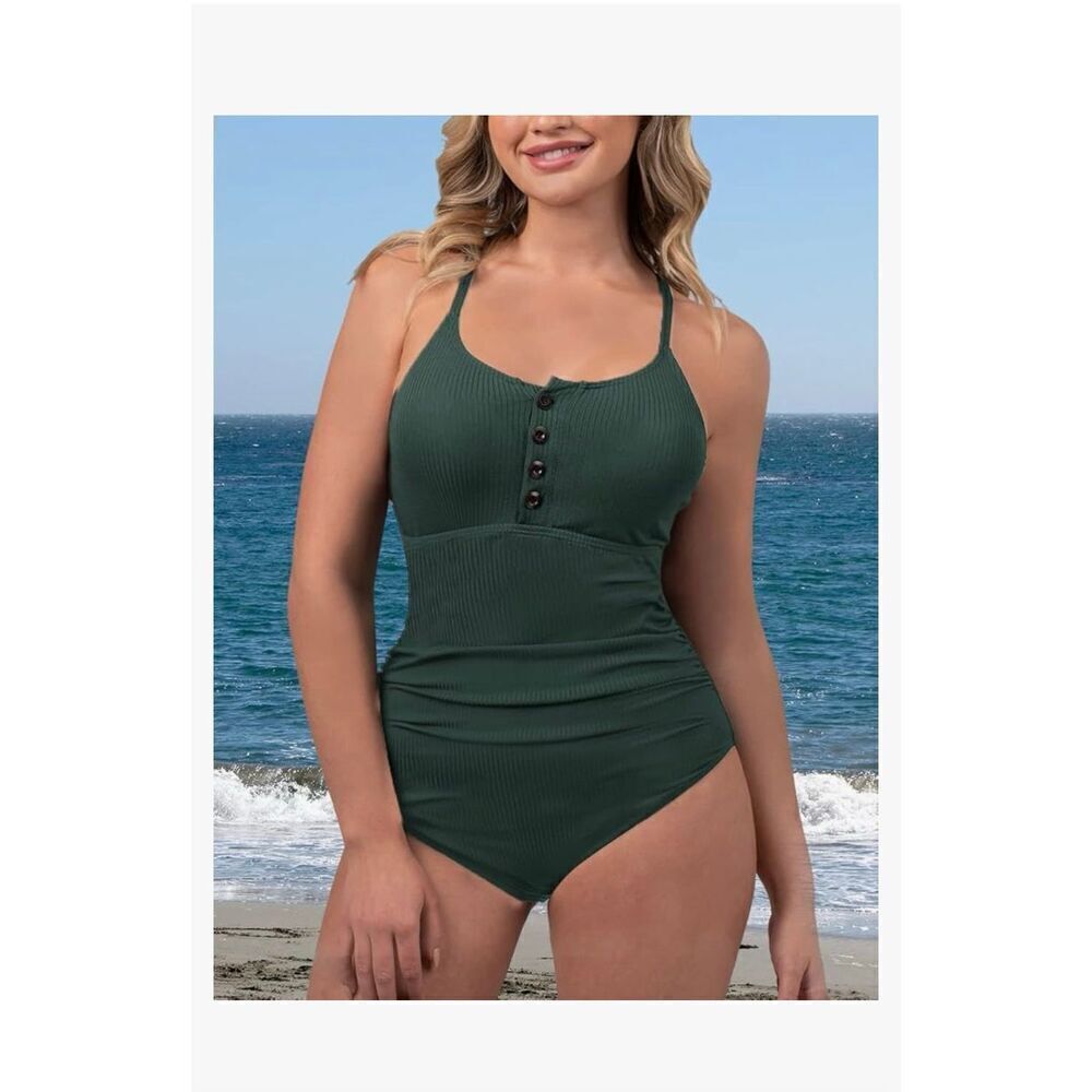 Summer Mae Ribbed One Piece Swimsuits for Women Button up  Tummy Control size XL